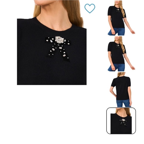 CeCe Black Embellished Short Sleeve Tee - Picture 1 of 5